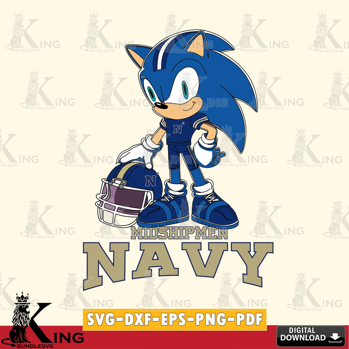 Detailed illustration of a Navy Midshipmen Sonic Player Football, printable vector design for sublimation and crafts