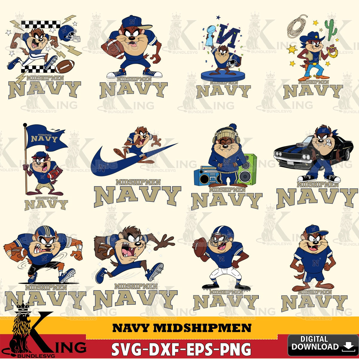 Navy Midshipmen Taz Football NCAA Bundle SVG file, Cut file  , Digital Download , Instant Download, Taz svg, NCAA svg