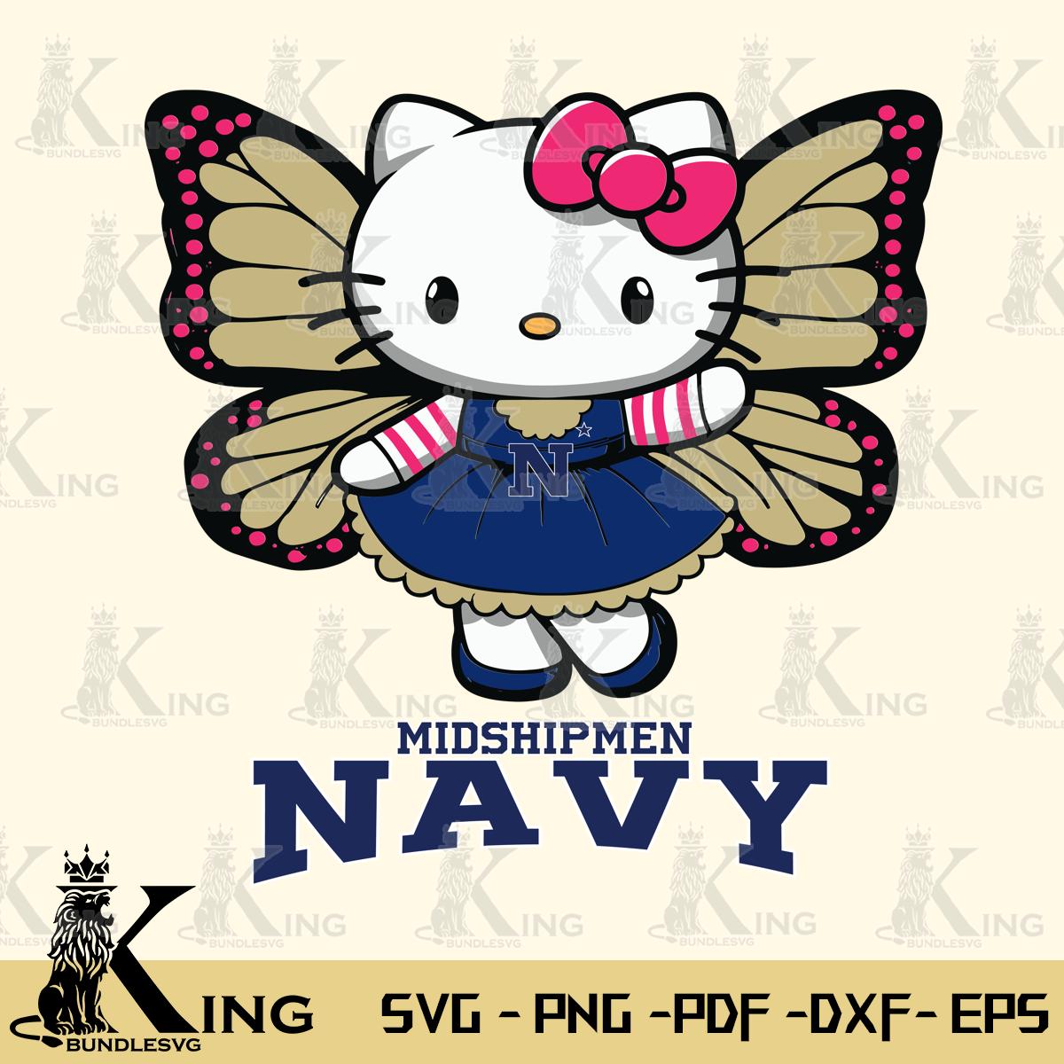 Navy Midshipmen Whimsical Kitty Wings Svg Eps Dxf Png File, Digital Download