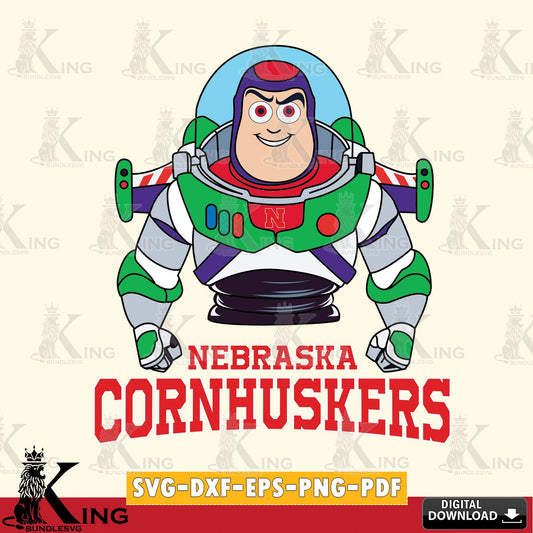Beautiful illustration of a Nebraska Cornhuskers Buzz Lightyear football design, cut file ideal for vinyl projects and T-shirt