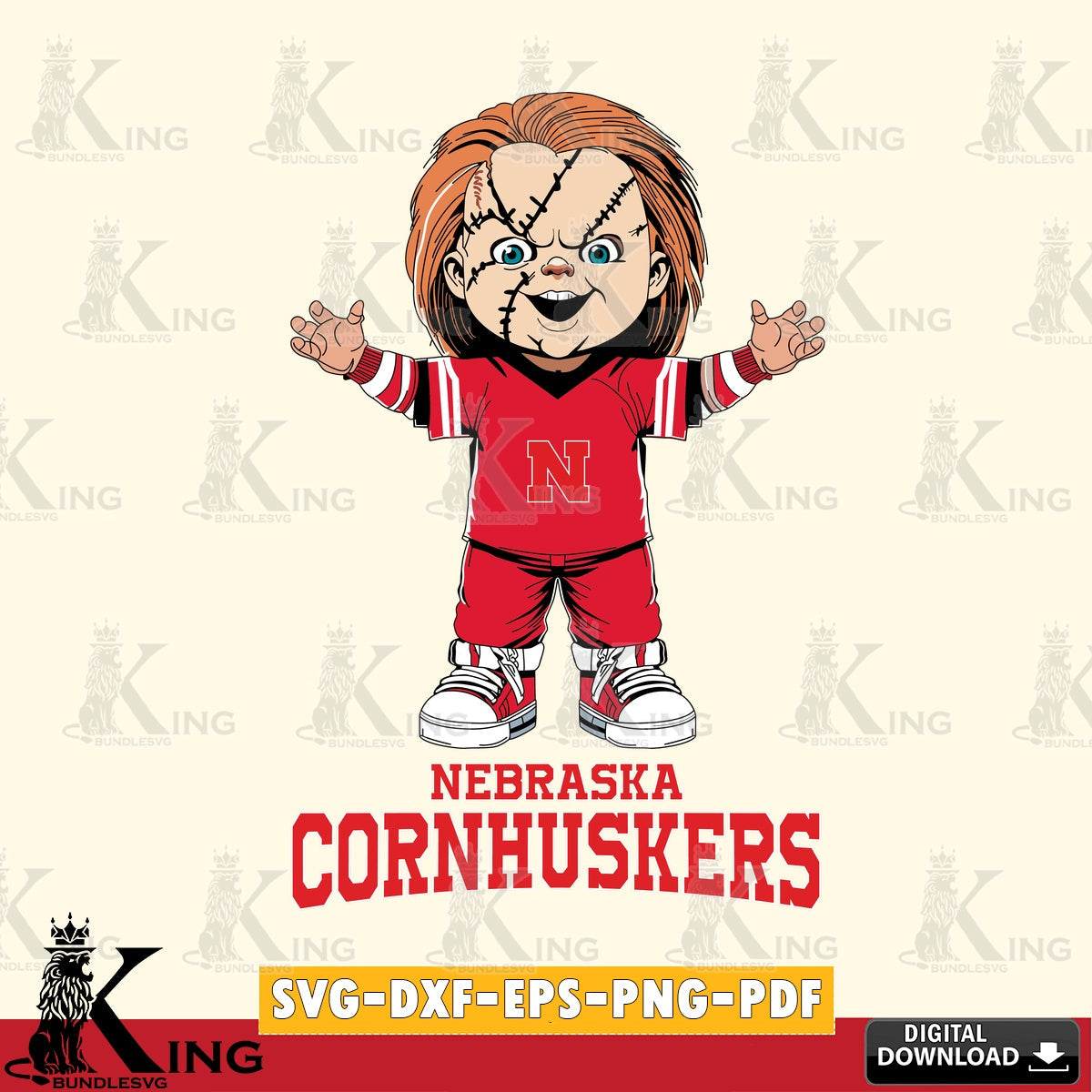 Modern graphic depicting Nebraska Cornhuskers Chucky Football, a cut file ideal for vinyl projects and T-shirt printing
