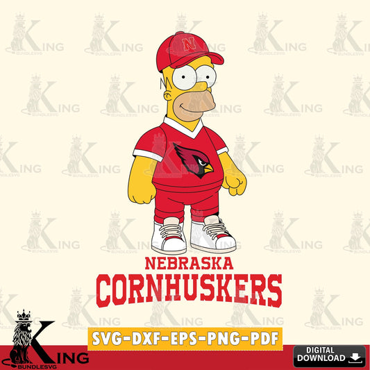 Digital clipart of Nebraska Cornhuskers Homer Simpson football, NCAA printable vector design for sublimation and crafts