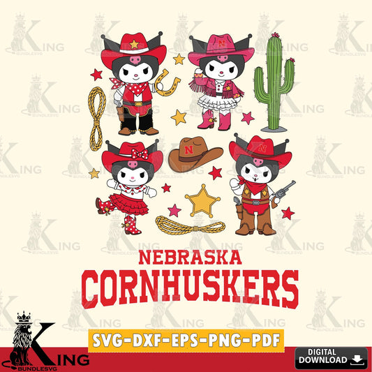 Nebraska Cornhuskers Kuromi Cowboy Western SVG file, Cricut, Cut file  , Digital Download , Instant Download, Sanrio svg, Clipart