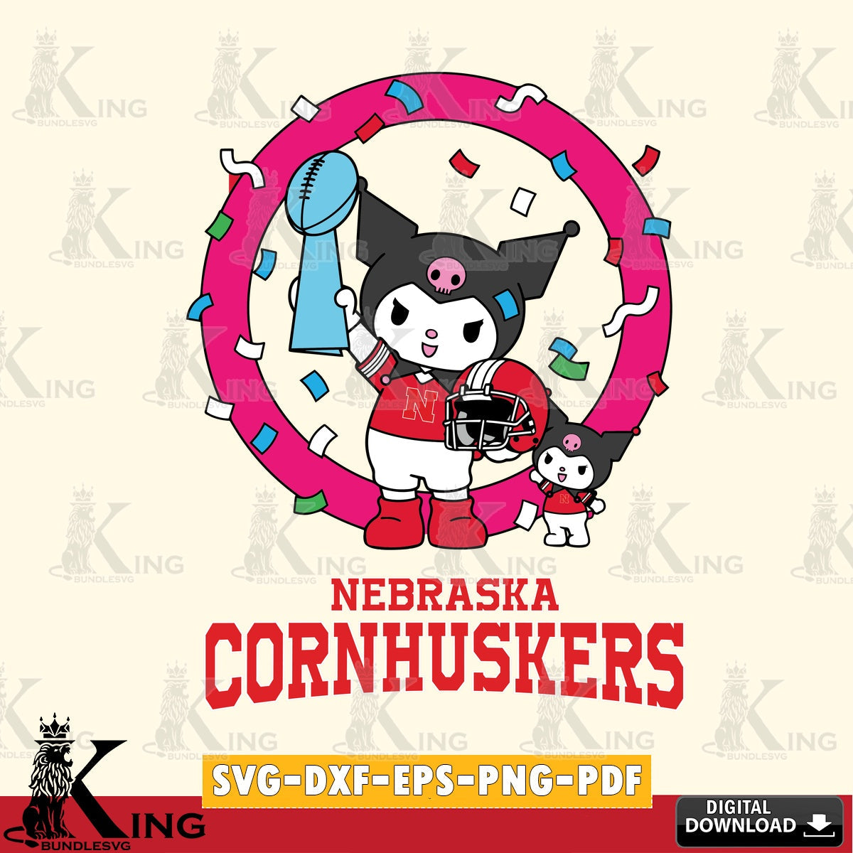 Nebraska Cornhuskers Kuromi Football Champion SVG file, Cricut, Cut file  , Digital Download , Instant Download, Sanrio svg, Clipart