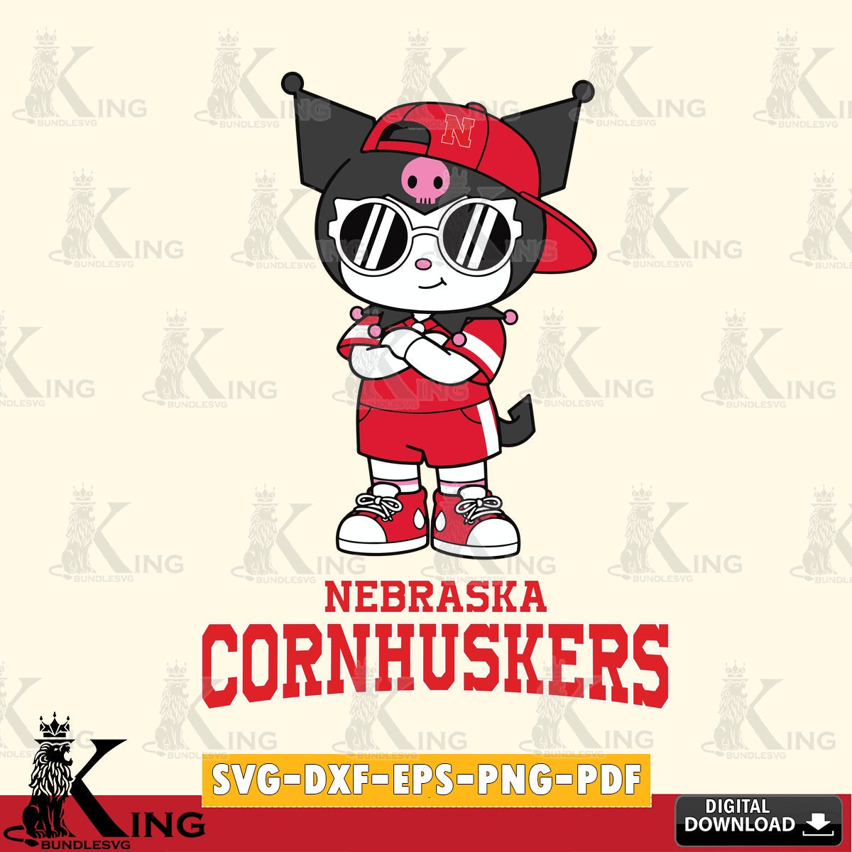 Nebraska Cornhuskers Kuromi Football Jersey SVG file, Cricut, Cut file  , Digital Download , Instant Download, Sanrio svg, Clipart
