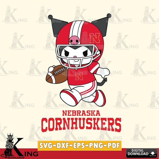 Nebraska Cornhuskers Kuromi Football Run SVG file, Cricut, Cut file  , Digital Download , Instant Download, Sanrio svg, Clipart