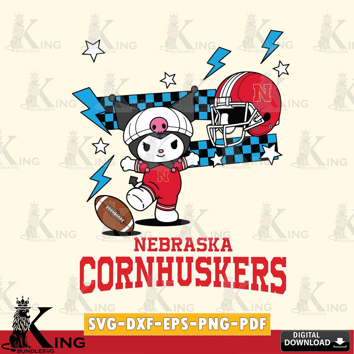 Nebraska Cornhuskers Kuromi Game Day SVG file, Cricut, Cut file  , Digital Download , Instant Download, Sanrio svg, Clipart