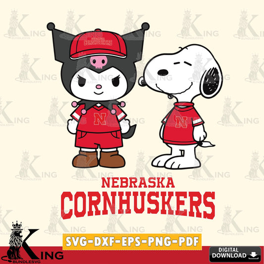 Nebraska Cornhuskers Kuromi Snoopy Football SVG file, Cricut, Cut file  , Digital Download , Instant Download, Sanrio svg, Clipart