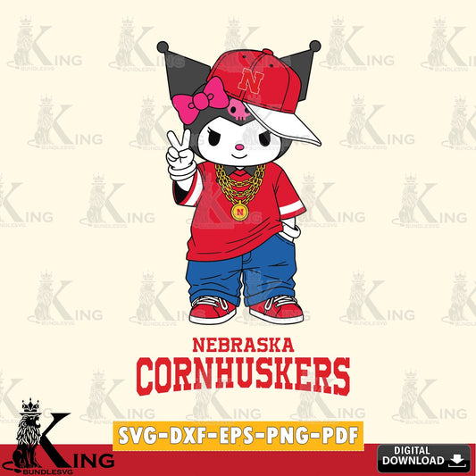 Nebraska Cornhuskers Kuromi Streetwear Style SVG file, Cricut, Cut file  , Digital Download , Instant Download, Sanrio svg, Clipart