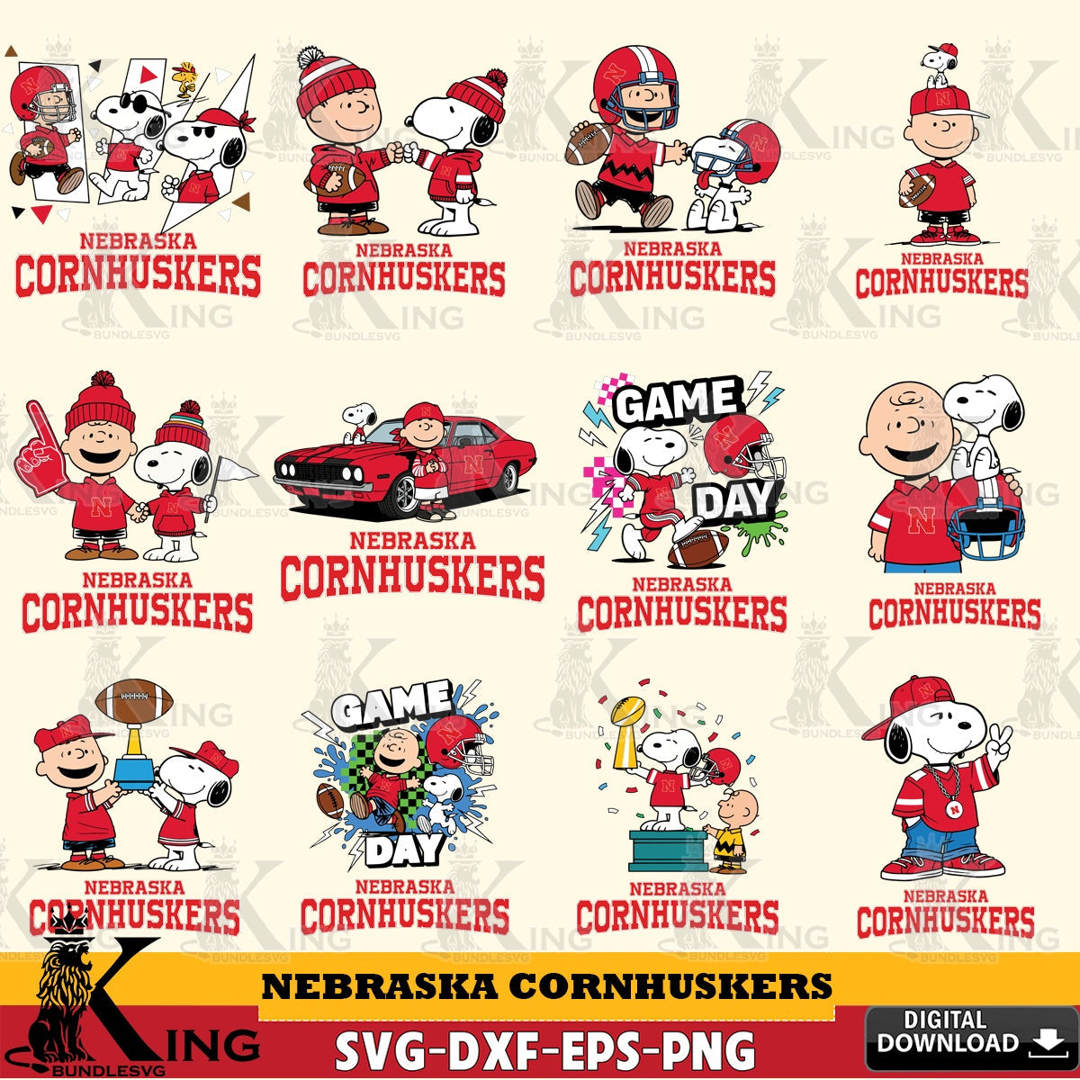 Nebraska Cornhuskers Peanuts Football NCAA Bundle SVG, Cricut, Cut file  , Digital Download , Instant Download, Peanuts svg, NCAA svg, Football svg, Sport svg
