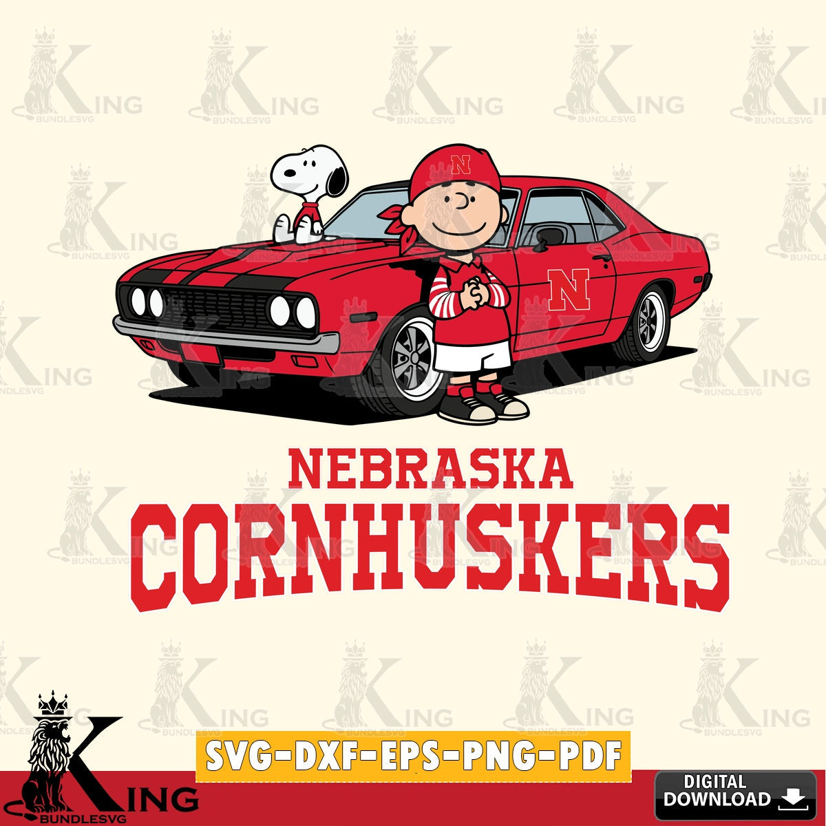 Nebraska Cornhuskers Peanuts Muscle Car SVG, Cricut, Cut file  , Digital Download , Instant Download, Peanuts svg, NCAA svg, Football svg, Sport svg