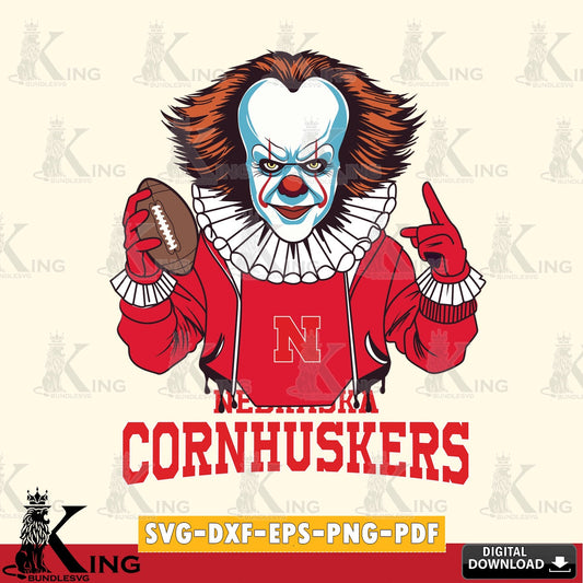 Hand-drawn style art of Nebraska Cornhuskers Pennywise football player, NCAA, SVG PNG design suitable for Glowforge and laser