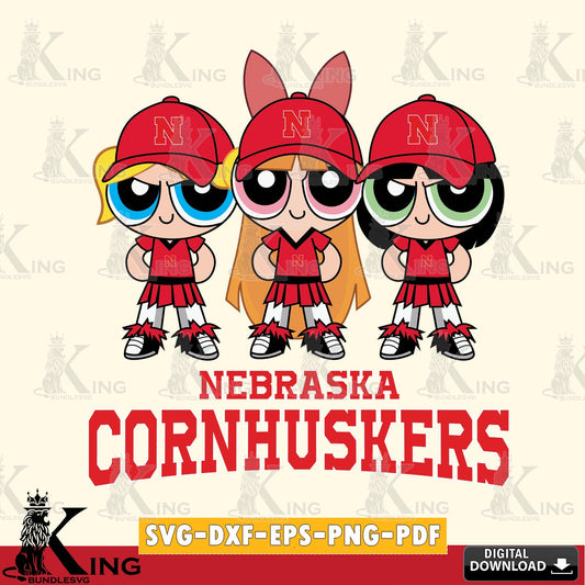 Hand-drawn style art of Nebraska Cornhuskers PowerPuff Girls Football, a digital file for silhouette cameo and cricut projects