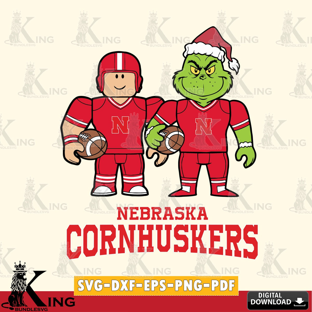 Nebraska Cornhuskers Roblox & Grinch Football SVG file , NCAA Cricut,  File cut , Digital Download , PDF File