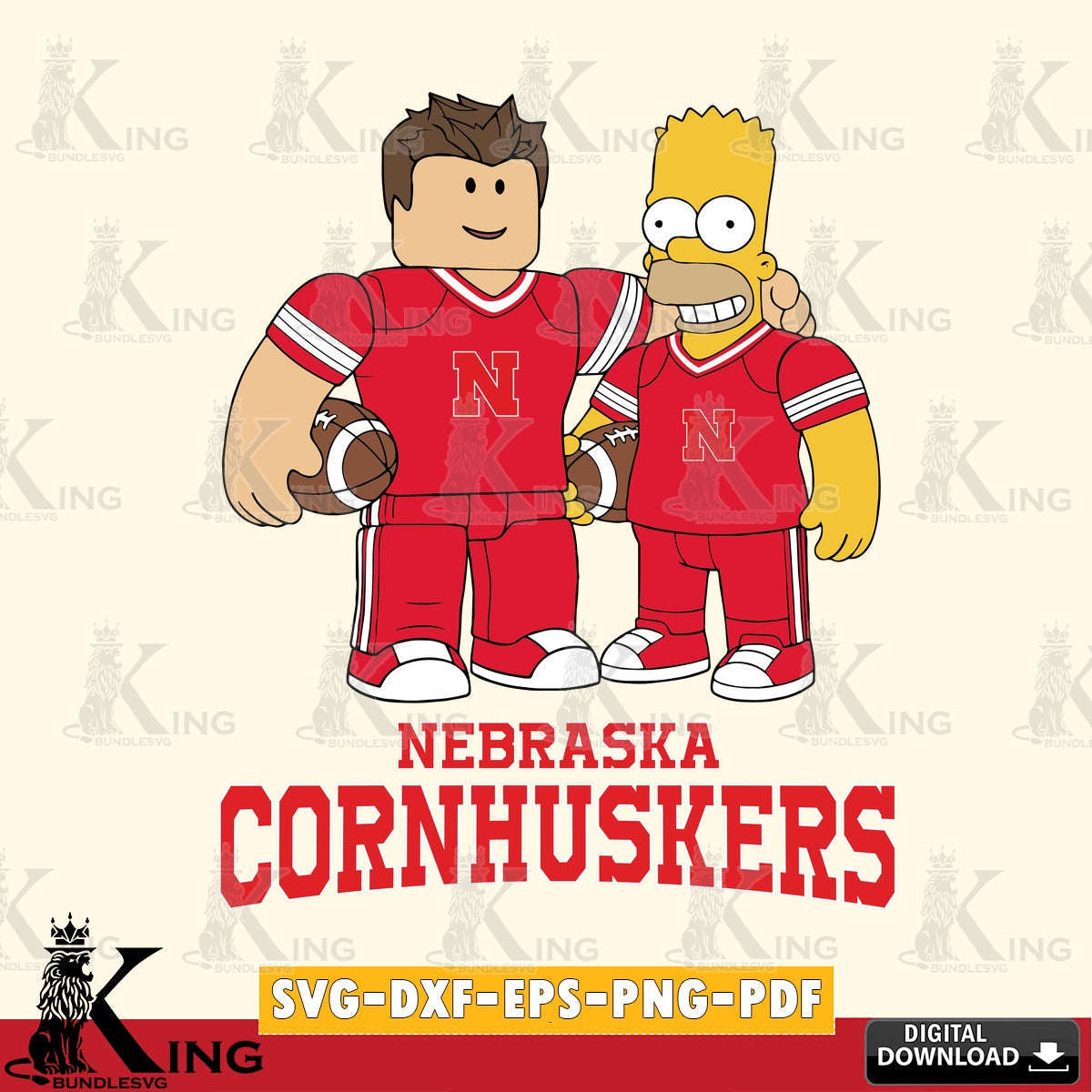 Nebraska Cornhuskers Roblox & Homer Simpson Football SVG file , NCAA Cricut,  File cut , Digital Download , PDF File