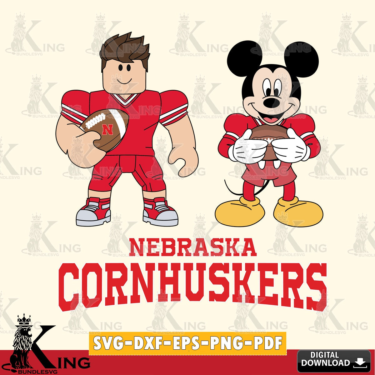 Nebraska Cornhuskers Roblox & Mickey Football SVG file , NCAA Cricut,  File cut , Digital Download , PDF File
