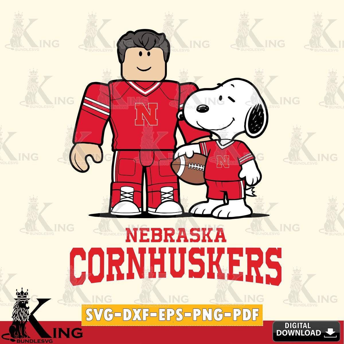 Nebraska Cornhuskers Roblox & Snoopy Football SVG file , NCAA Cricut,  File cut , Digital Download , PDF File