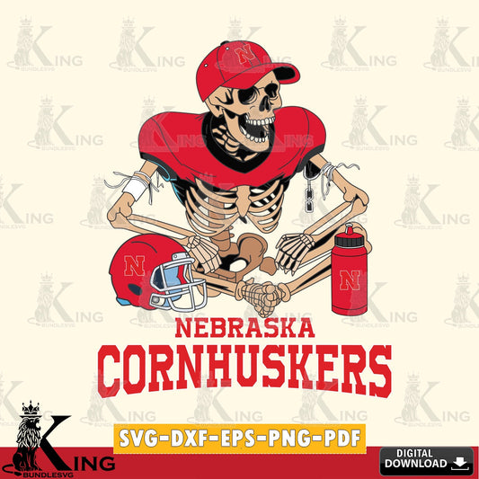 Printable art of Nebraska Cornhuskers skeleton player football, NCAA file cut, SVG PNG files perfect for Cricut and Silhouette