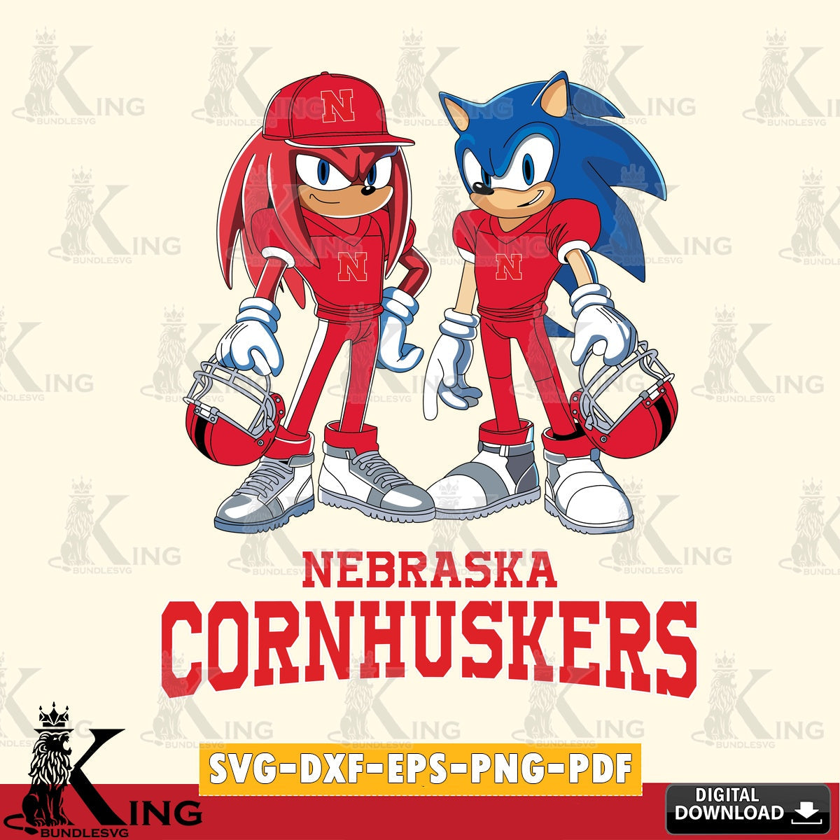 Artistic drawing of Nebraska Cornhuskers Sonic and Knuckles football player, high-quality vector for DIY scrapbooking and home