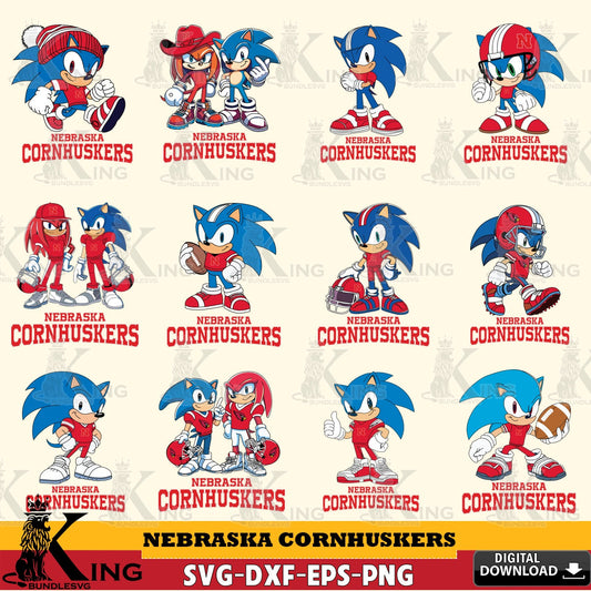 Exclusive set of Nebraska Cornhuskers Sonic & Knuckles NCAA Football Bundle SVG PNG design suitable for Glowforge and laser