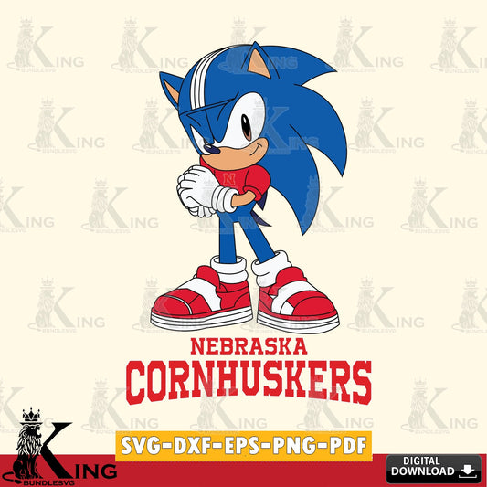Vector design showing a cute Nebraska Cornhuskers Sonic Football, digital clipart compatible with laser engraving and cutting.
