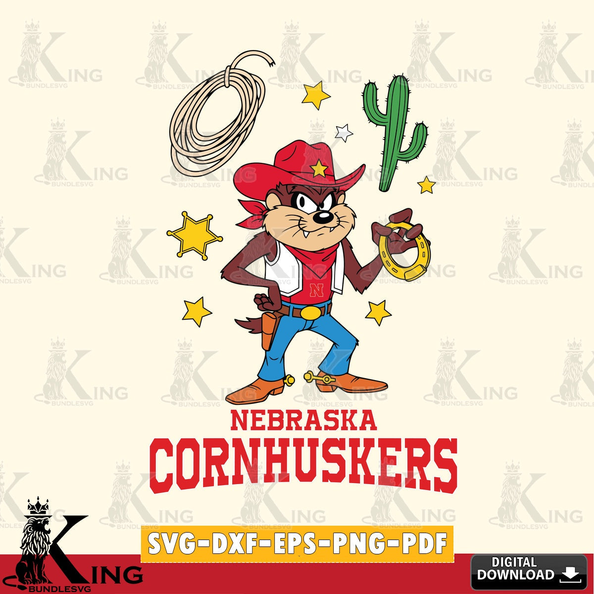 Nebraska Cornhuskers Taz Cowboy Western SVG file, Cut file  , Digital Download , Instant Download, Taz svg, NCAA svg