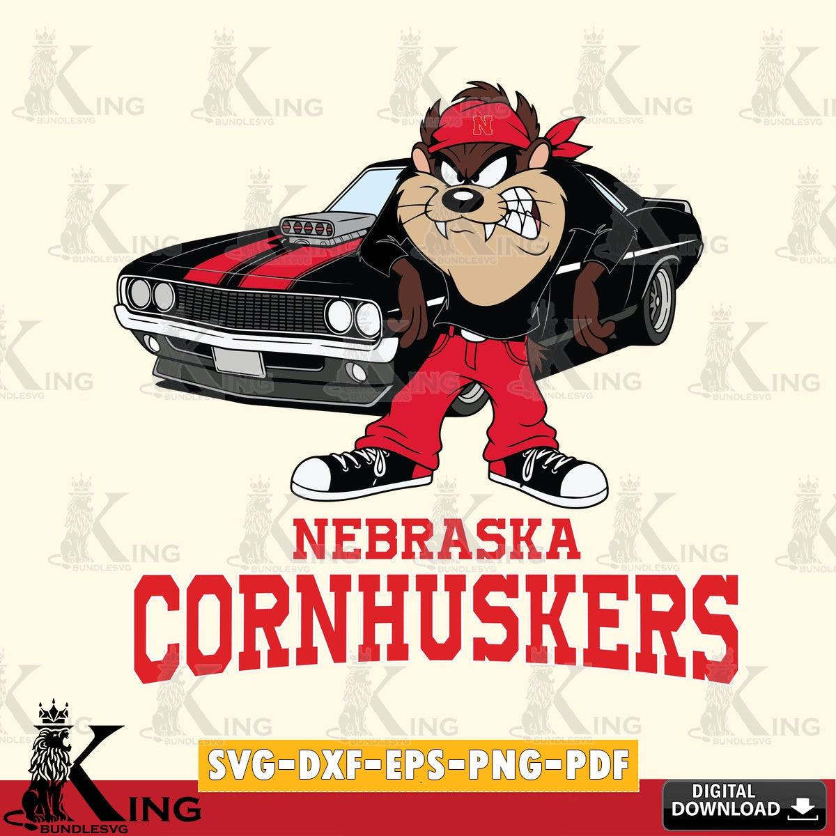 Nebraska Cornhuskers Taz Racing Car SVG file, Cut file  , Digital Download , Instant Download, Taz svg, NCAA svg