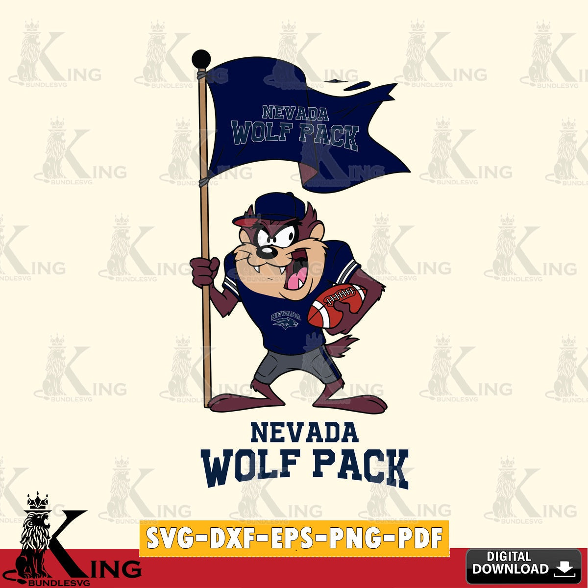 Nevada Wolf Pack Football Taz Flag Art SVG file, Cut file  , Digital Download , Instant Download, Taz svg, NCAA svg