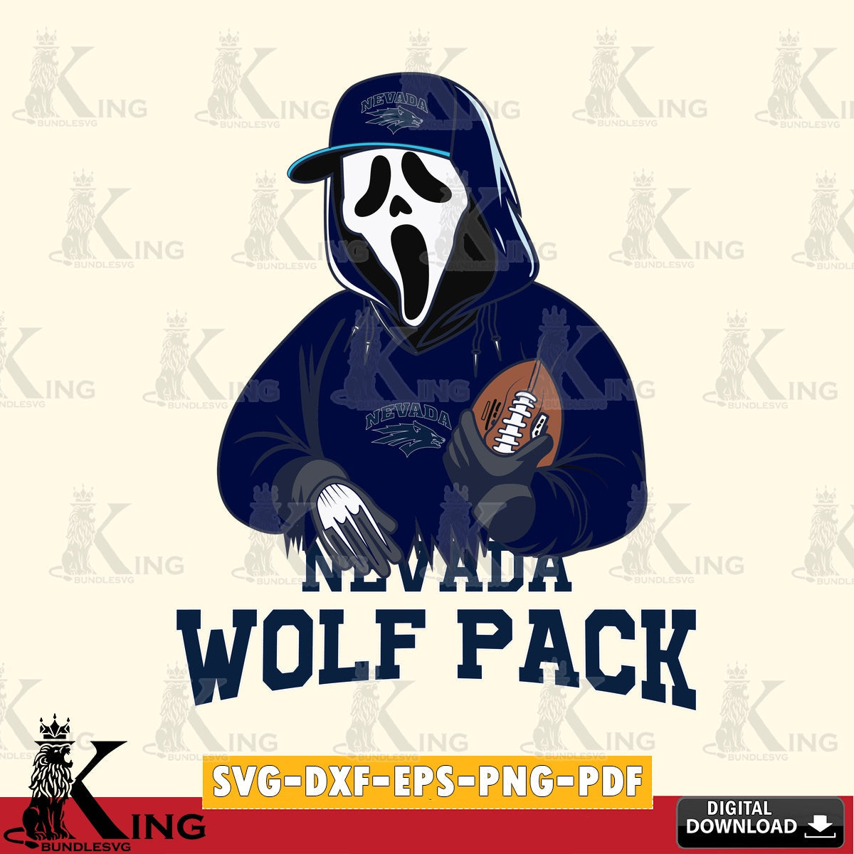 Complete bundle for Nevada Wolf Pack Ghostface Scream player Football digital clipart compatible with laser engraving and cutting