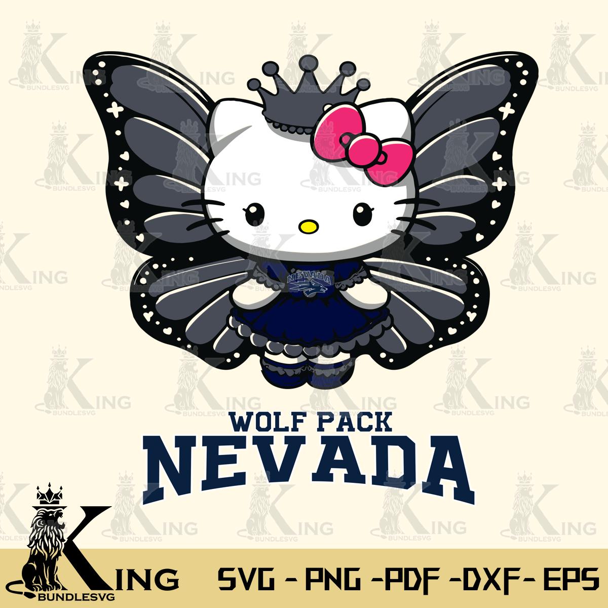 Nevada Wolf Pack Kitty Wings & Flowers Svg Eps Dxf Png File, Digital Download