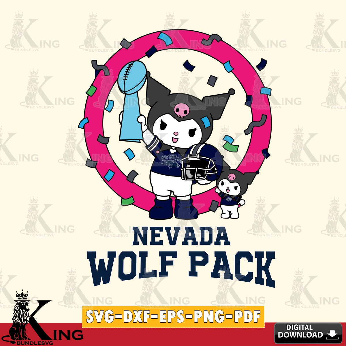 Nevada Wolf Pack Kuromi Football Champion SVG file, Cricut, Cut file  , Digital Download , Instant Download, Sanrio svg, Clipart