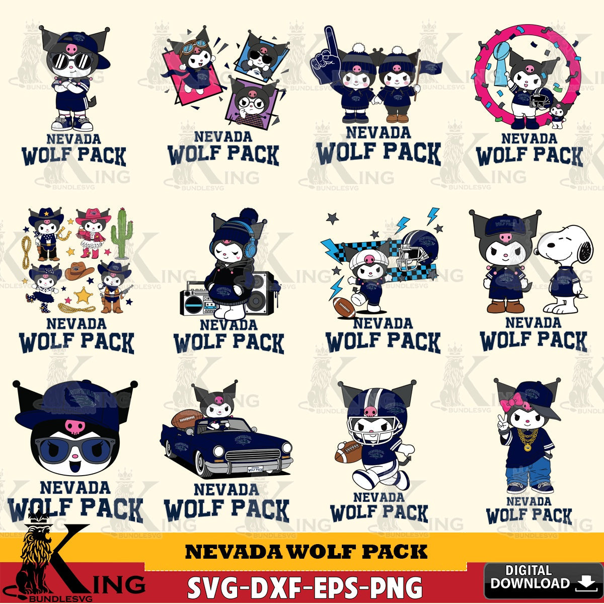 Nevada Wolf Pack Kuromi Football Jersey NCAA Bundle SVG file, Cricut, Cut file  , Digital Download , Instant Download, Sanrio svg, Clipart