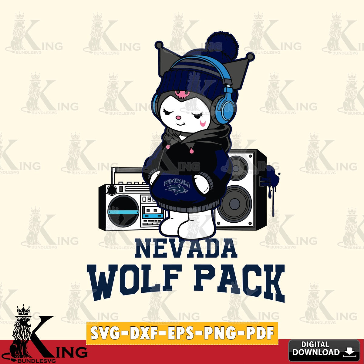 Nevada Wolf Pack Kuromi Football Music SVG file, Cricut, Cut file  , Digital Download , Instant Download, Sanrio svg, Clipart