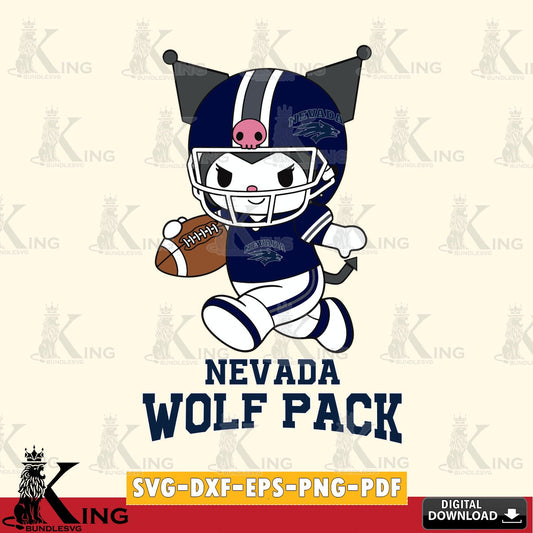 Nevada Wolf Pack Kuromi Football Run SVG file, Cricut, Cut file  , Digital Download , Instant Download, Sanrio svg, Clipart