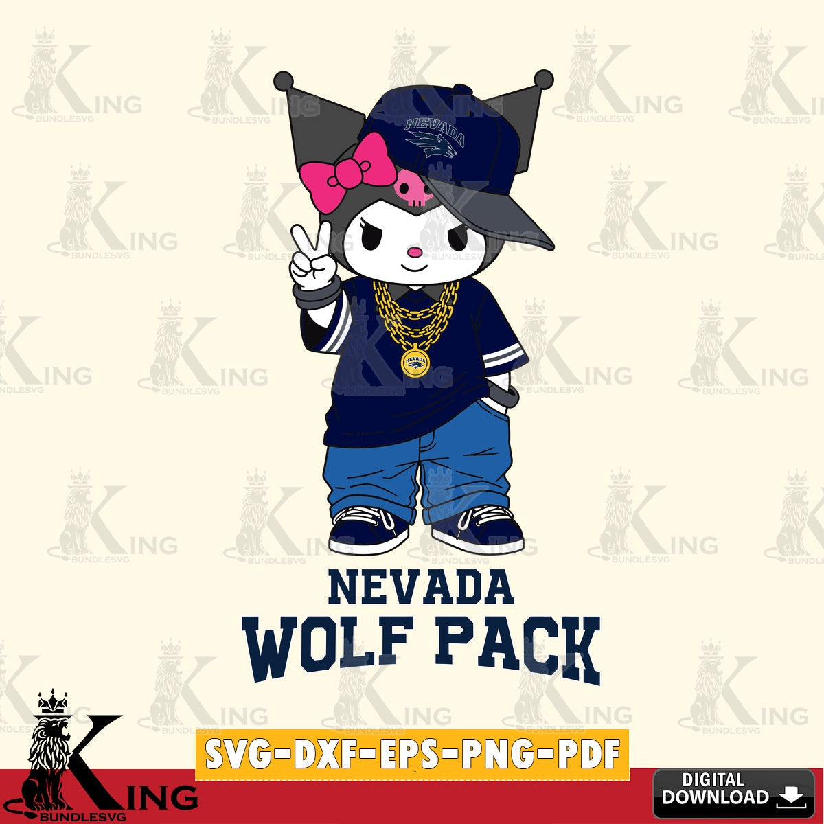 Nevada Wolf Pack Kuromi Streetwear Style SVG file, Cricut, Cut file  , Digital Download , Instant Download, Sanrio svg, Clipart