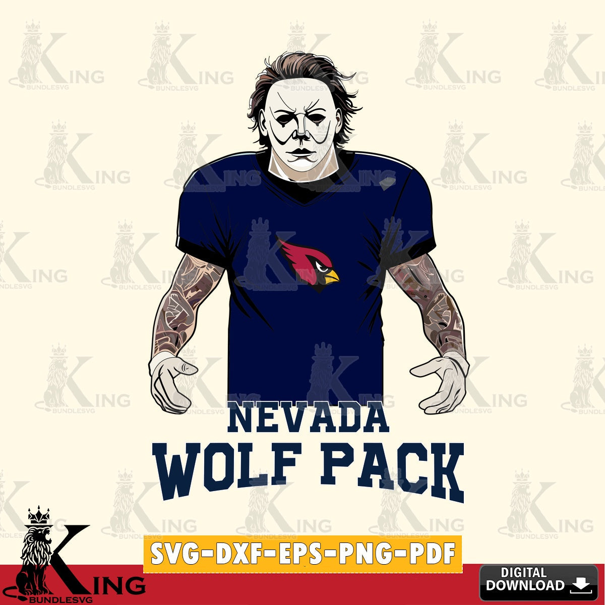 Premium pack containing a Nevada Wolf Pack Michael Myers tattoo football, versatile clip art for stickers, decals, and mugs.