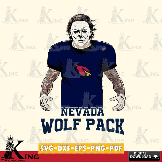 Premium pack containing a Nevada Wolf Pack Michael Myers tattoo football, versatile clip art for stickers, decals, and mugs.