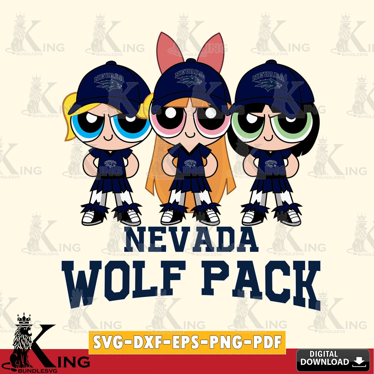 All-in-one bundle of Nevada Wolf Pack PowerPuff Girls Football NCAA cut digital file for silhouette cameo and cricut projects