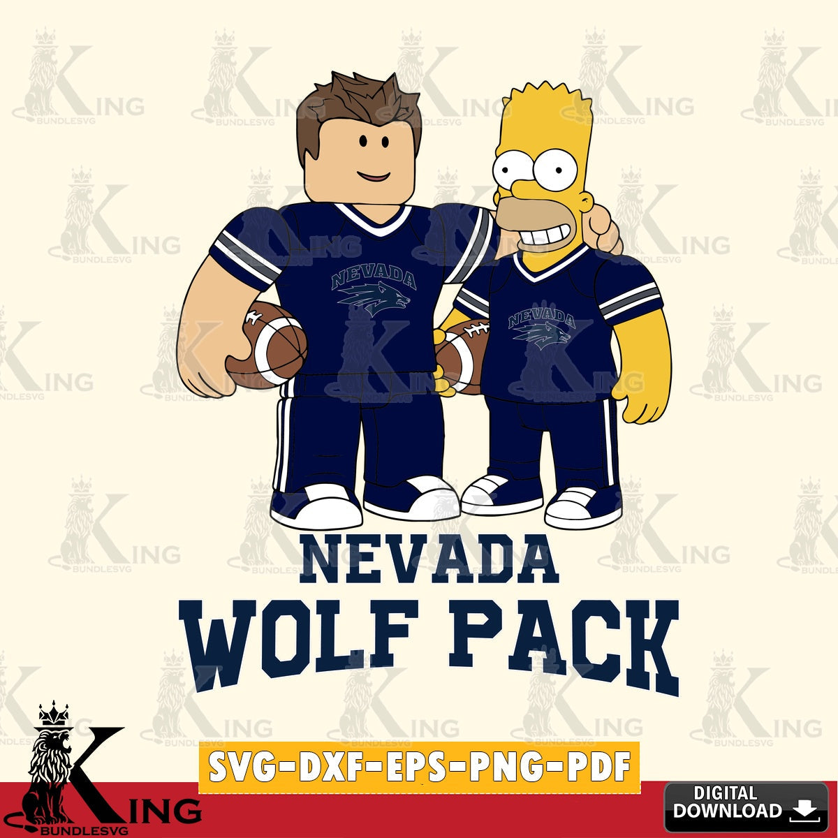 Complete bundle for Nevada Wolf Pack Roblox and Homer Simpson football, high-quality vector for DIY scrapbooking and home decor