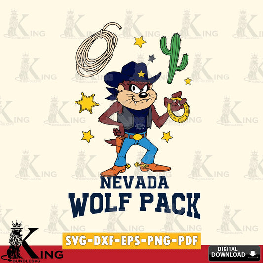 Nevada Wolf Pack Taz Cowboy Western SVG file, Cut file  , Digital Download , Instant Download, Taz svg, NCAA svg