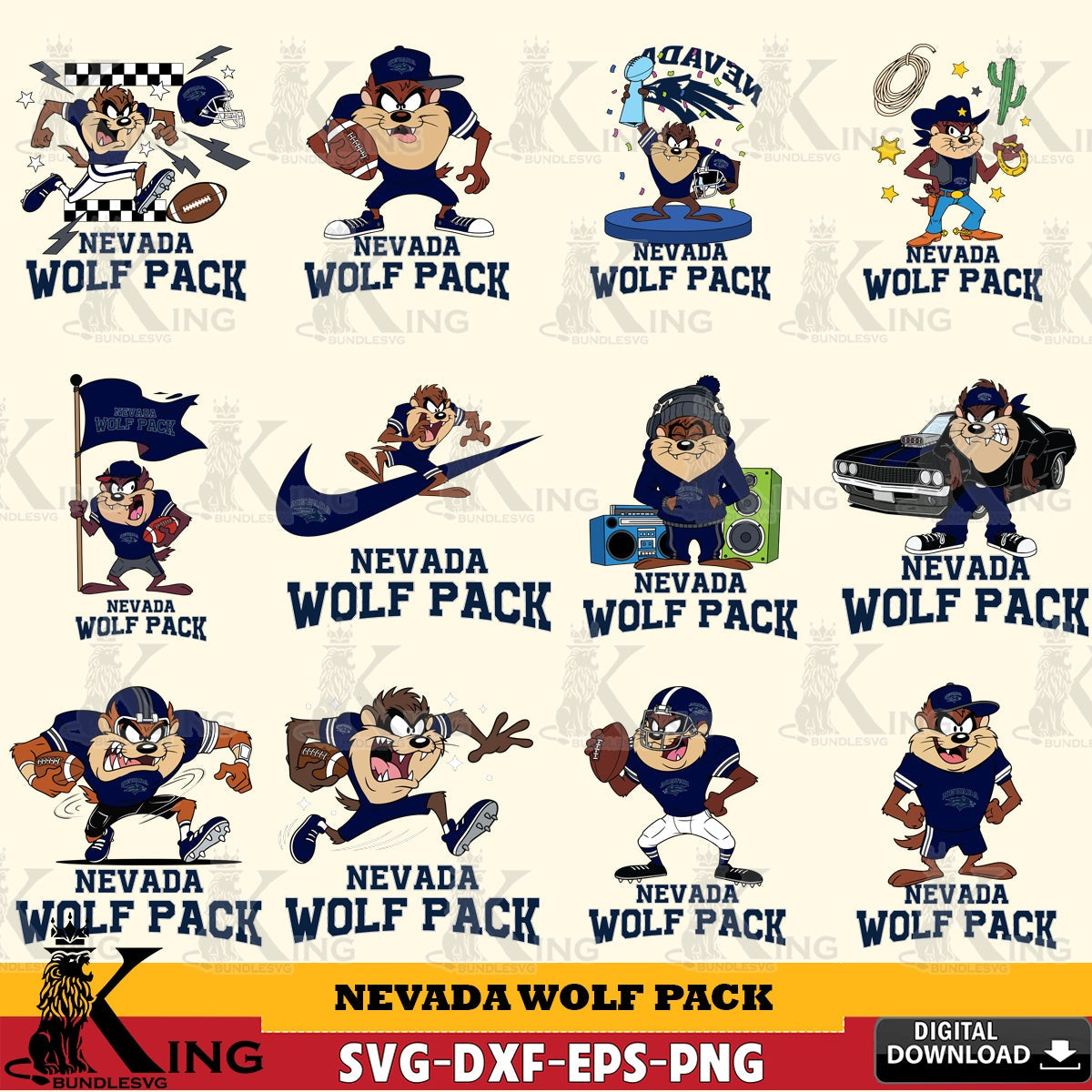 Nevada Wolf Pack Taz Football NCAA Bundle SVG file, Cut file  , Digital Download , Instant Download, Taz svg, NCAA svg