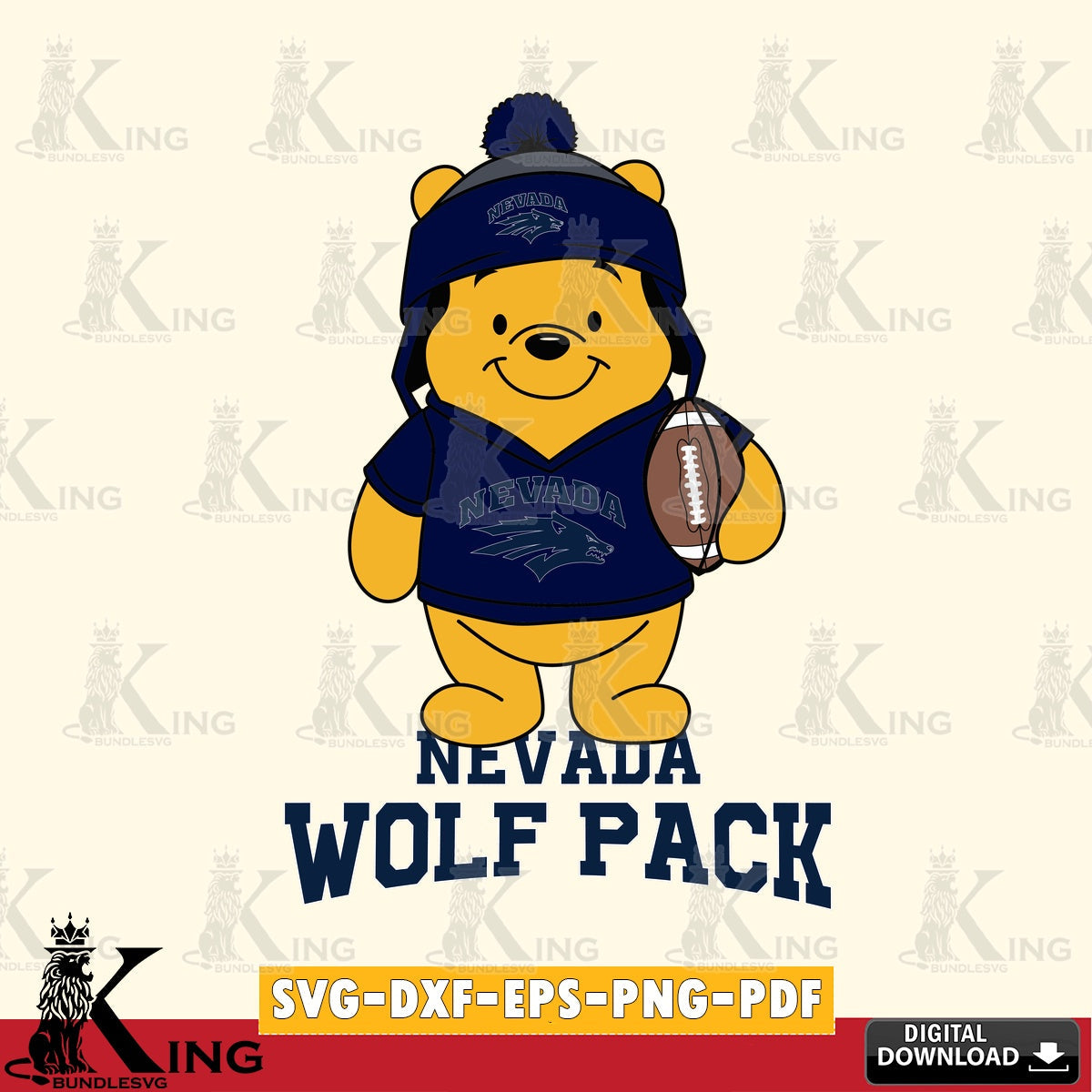 Huge collection of Nevada Wolf Pack Winnie the Pooh player football NCAA digital clipart compatible with laser engraving and
