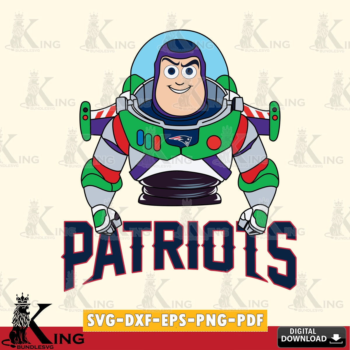 Artistic drawing of New England Patriots Buzz Lightyear football, digital file for silhouette cameo and cricut projects