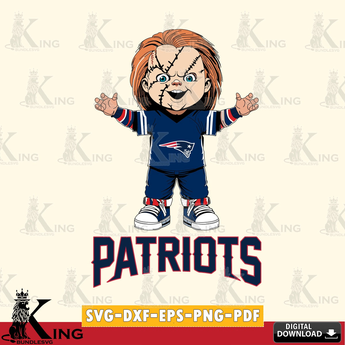 Hand-drawn style art of New England Patriots Chucky Football, a digital download for Cricut Maker and paper crafts.