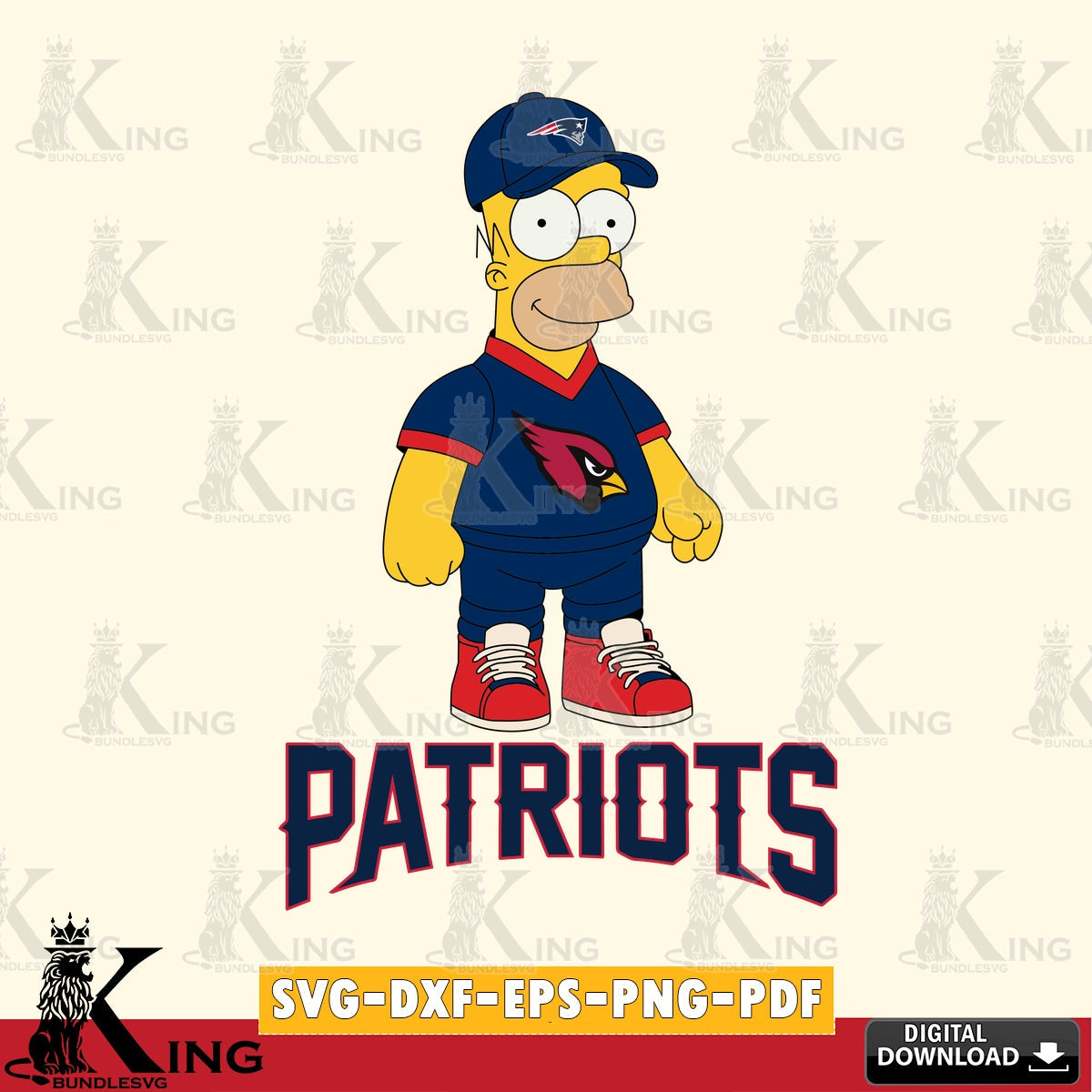 Vector design showing New England Patriots Homer Simpson football, a vector illustration for POD merchandise and apparel