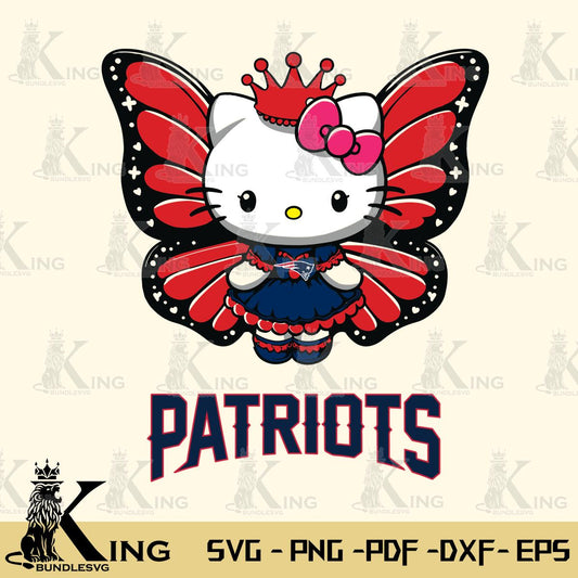 New England Patriots Kitty Wings & Flowers Svg Eps Dxf Png File, Digital Download