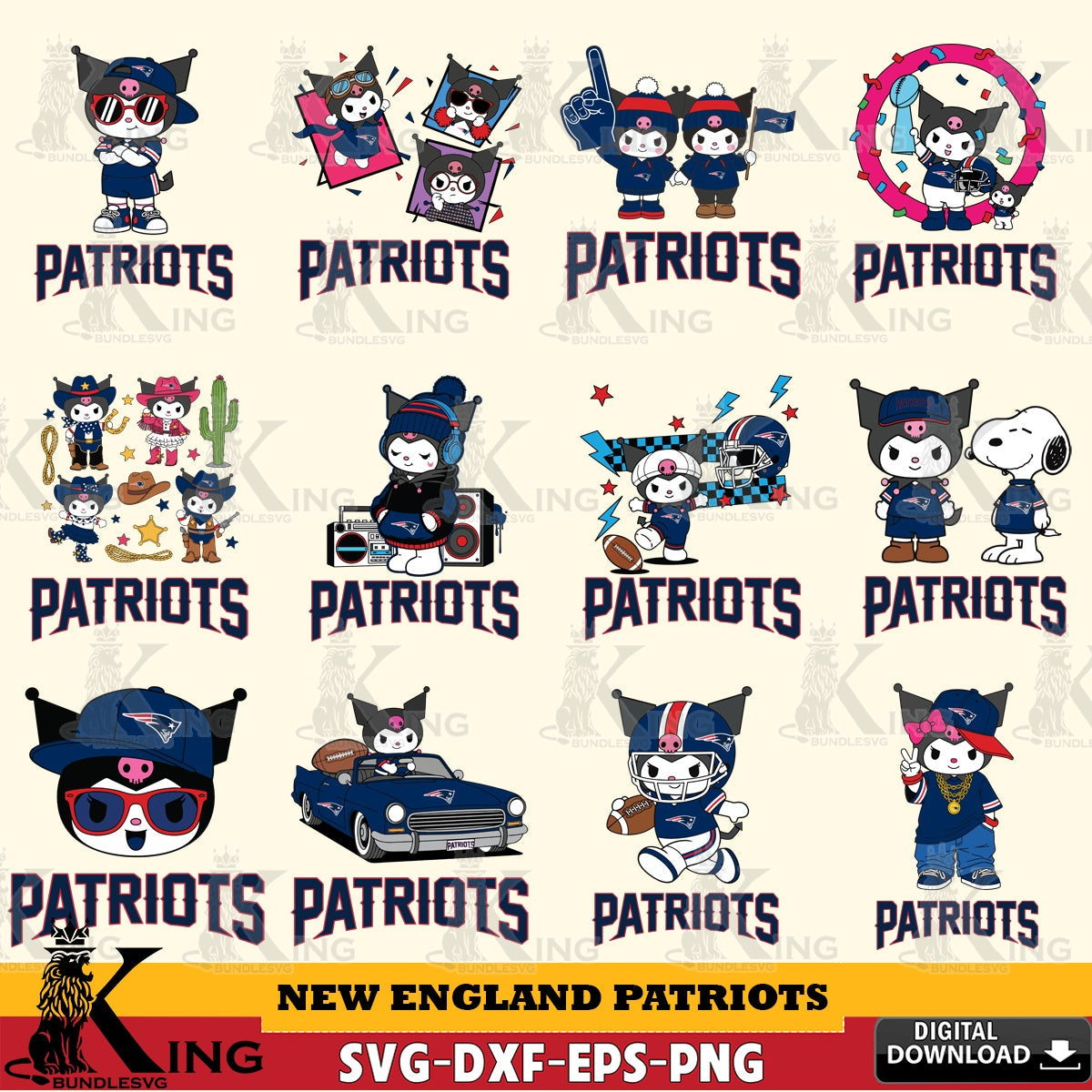 New England Patriots Kuromi Football Jersey NFL Bundle SVG file, Cricut, Cut file  , Digital Download , Instant Download, Sanrio svg, Clipart