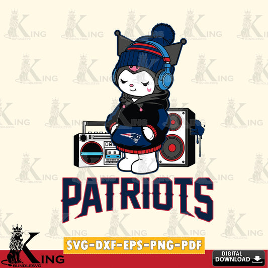 New England Patriots Kuromi Football Music SVG file, Cricut, Cut file  , Digital Download , Instant Download, Sanrio svg, Clipart