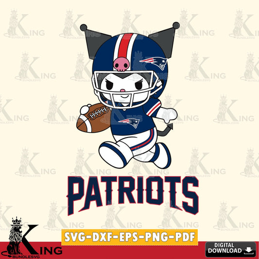 New England Patriots Kuromi Football Run SVG file, Cricut, Cut file  , Digital Download , Instant Download, Sanrio svg, Clipart