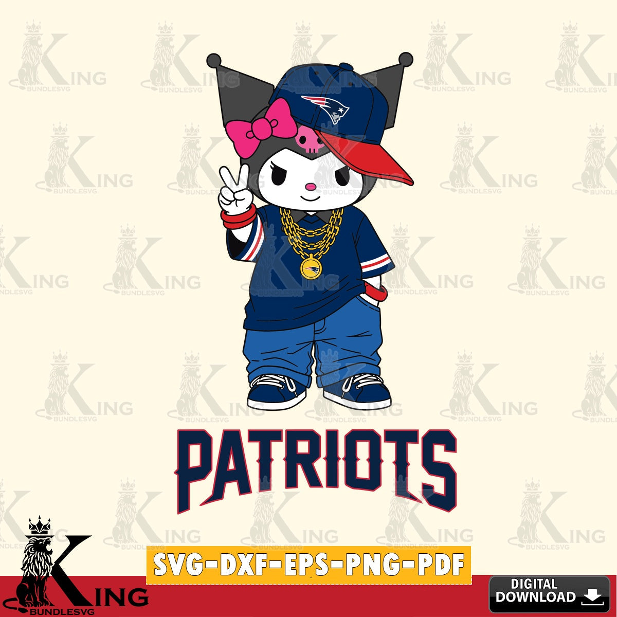 New England Patriots Kuromi Streetwear Style SVG file, Cricut, Cut file  , Digital Download , Instant Download, Sanrio svg, Clipart